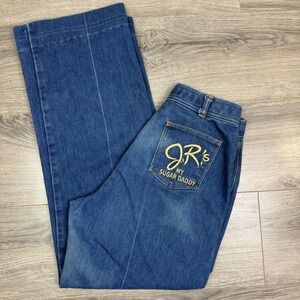 Vtg 80s J.R.'s Texas‎ High Rise Wide Leg Jeans 28" Waist Embroidered Sugar Daddy